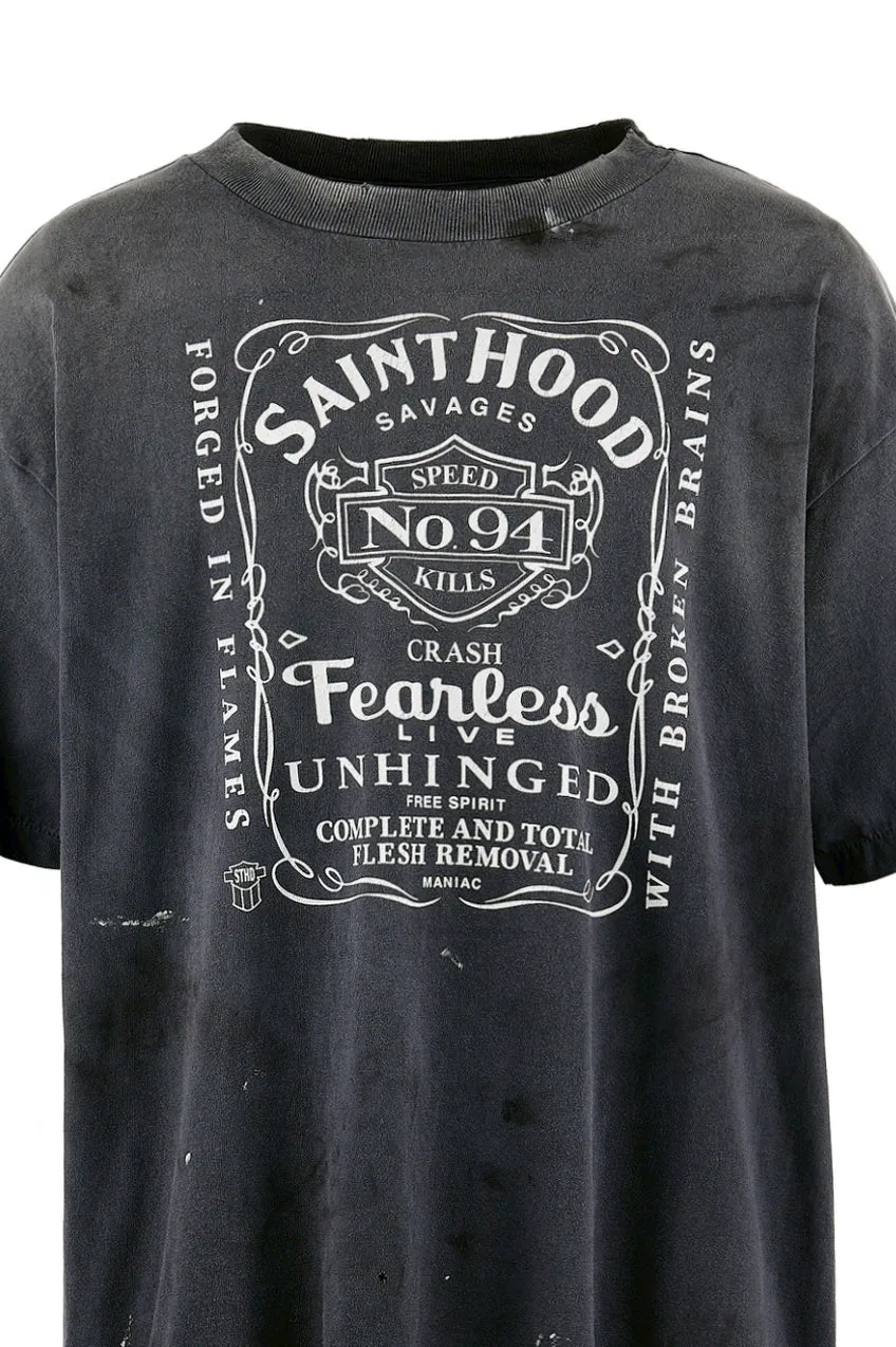 SAINT Mxxxxxx × NEIGHBORHOOD STHD . SS TEE FEARLESS/BLK NBHD Takizawa Shinsuke co-branded whiskey label/love skull angel distressed short sleeves washed black S-XL tube weave without side seam fabric ready-made Assute dyeing custom-woven NBHD co-branded main mark washed mark truly correct version top-level printing process restoration distressed treatment
